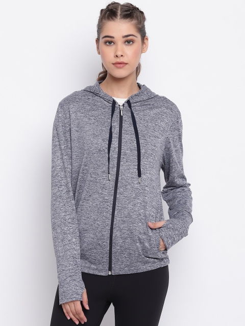 

Enamor Women Navy Blue Printed Relaxed Fit Hoodie Active Jacket