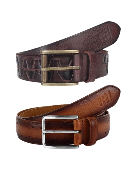 

echt Men Set of 2 Brown Genuine Leather Belts