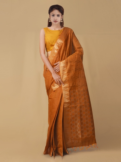 

Unnati Silks Orange Pure Cotton Handloom Woven Design Mysore Silk Saree