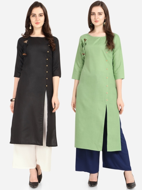 

Florence Women Pack Of 2 Solid Kurtas, Black