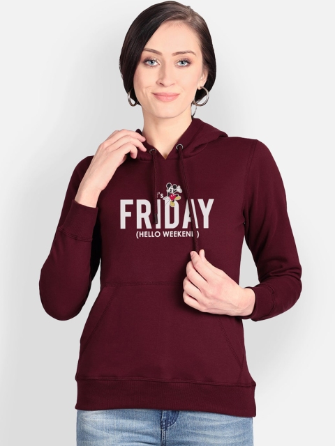 

Free Authority Women Maroon & Off-White Printed Hooded Sweatshirt