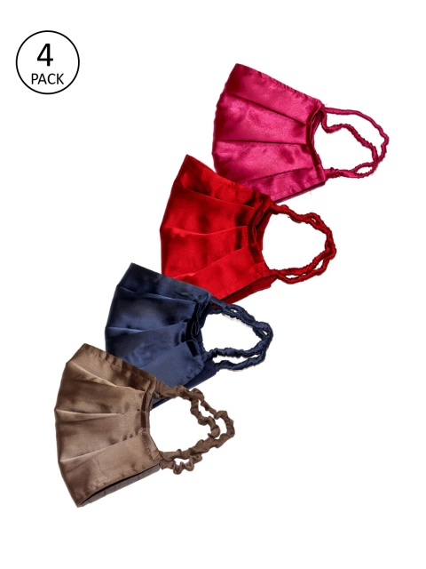 Bellofox Women 4 Pcs Reusable Outdoor 3-Ply Satin Masks, Pink