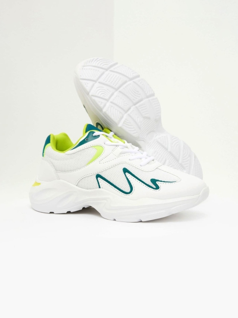 shoexpress Men White & Green Textile Running Shoes