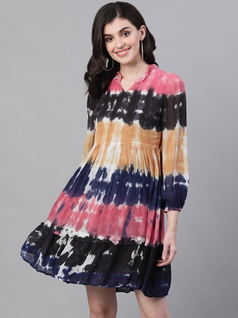 

Ishin Women Navy Blue & Yellow Dyed A-Line Dress