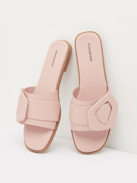 

shoexpress Women Pink Solid PU Open Toe Flats