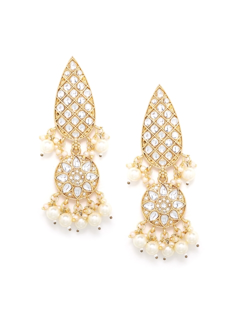 

Kairi Gold-Toned & White Teardrop Shaped Drop Earrings