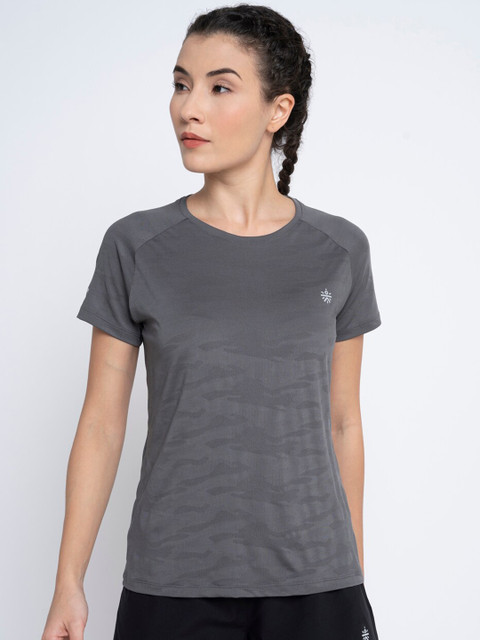 

Cultsport Women Grey Striped Round Neck T-shirt