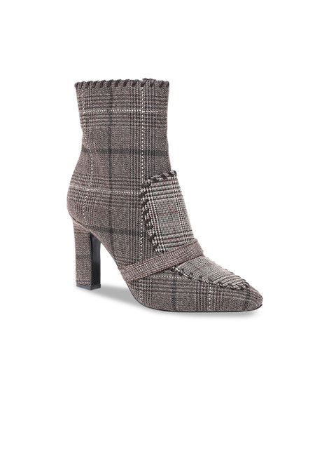 

CHARLES & KEITH Women Grey & Off-White Printed Heeled Boots