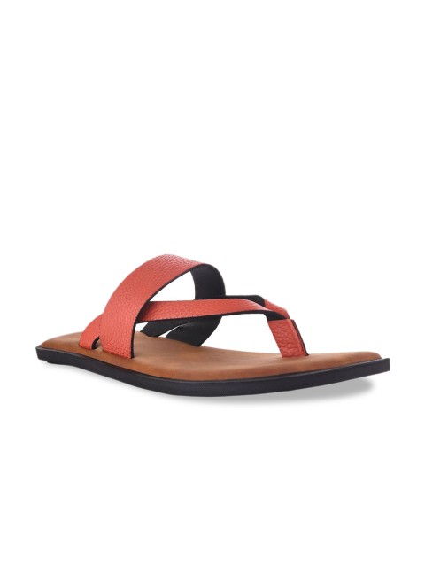 

SKO Men Orange & Peach-Coloured Solid Leather Comfort Sandals