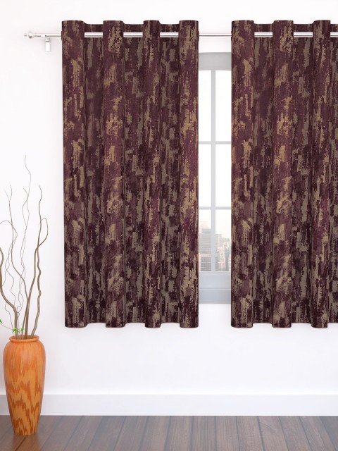Story@home Set of 2 Burgundy & Olive Green Printed Window Curtains