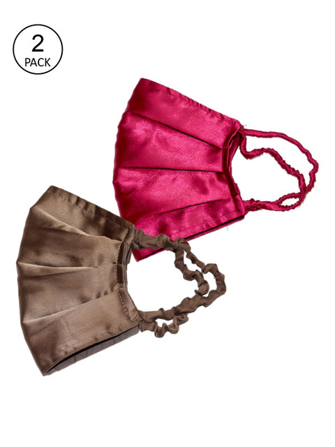 

Bellofox Women Pack of 2 Solid Satin 3-Ply Anti-Pollution Reusable Cloth Masks, Pink