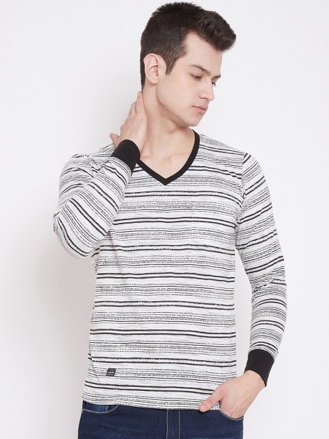 

Adobe Men White Striped V-Neck T-shirt