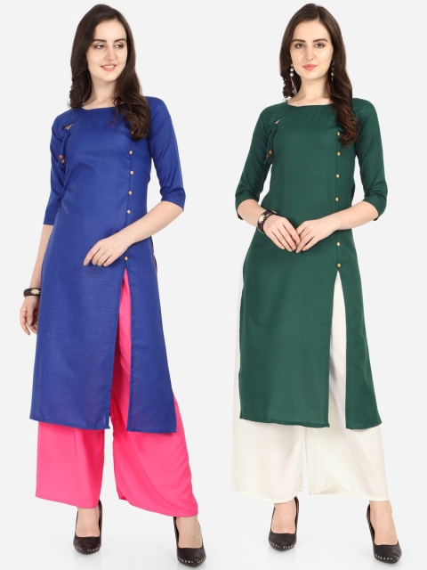 

Florence Women Pack Of 2 Solid A-Line Kurtas, Blue