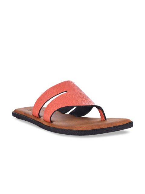 

SKO Men Rust & Orange Solid Leather Comfort Sandals