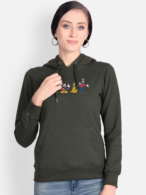 

Free Authority Women Olive Green Mickey & Friends Printed Hooded Sweatshirt