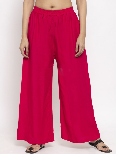 

NEUDIS Women Magenta Pink Solid Wide Leg Palazzos