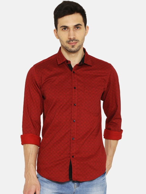 

IVOC Men Red Slim Fit Checked Casual Shirt