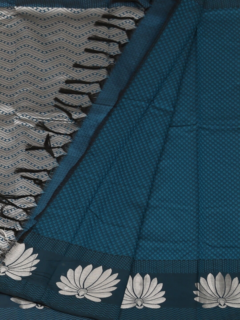 

Pothys Blue & Silver-Toned Art Silk Printed Saree