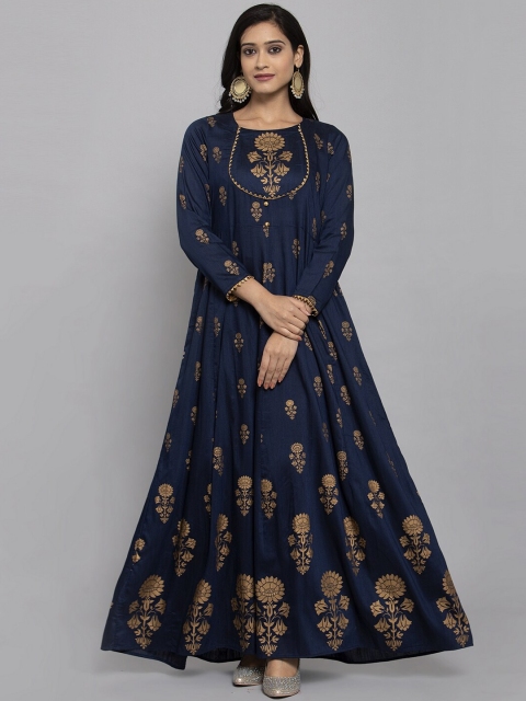 

Get Glamr Women Navy Blue Embroidered Anarkali Kurta