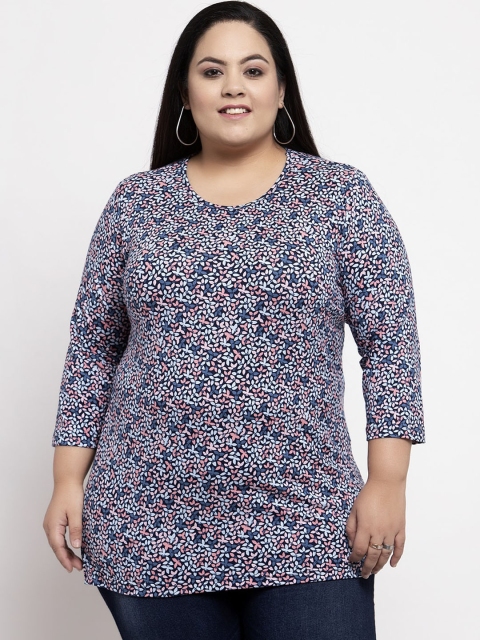 

plusS Women Navy Blue Printed Pure Cotton Top