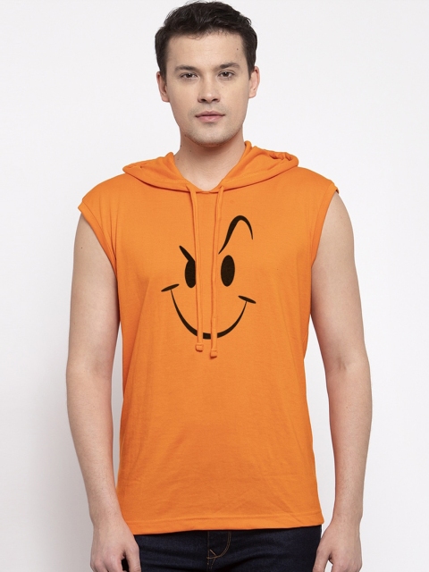 

Friskers Men Orange Printed Hood T-shirt