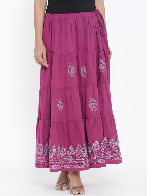 

RANGMAYEE Women Purple Paisley Print Maxi Flared Skirt