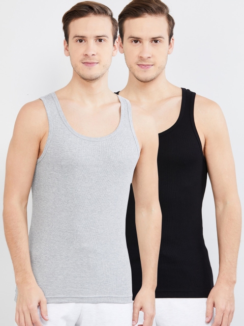 

max Men Black & Grey Pack Of 2 Solid Innerwear Vests