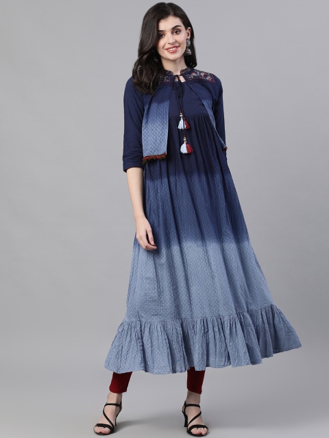 

Ishin Women Blue Printed A-Line Kurta With Jacket