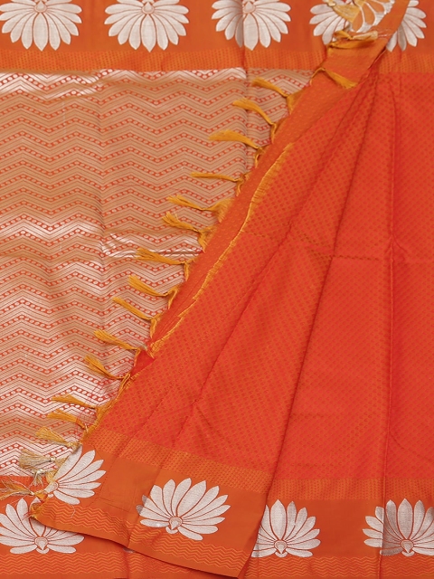 

Pothys Orange & Silver-Toned Art Silk Woven Design Saree