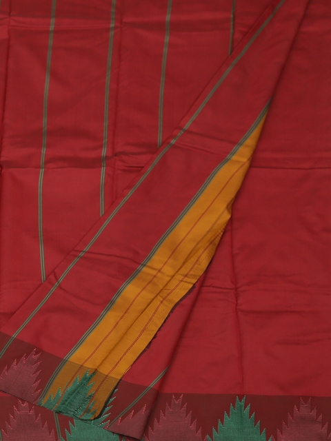 Pothys Mustard Solid Saree, Red