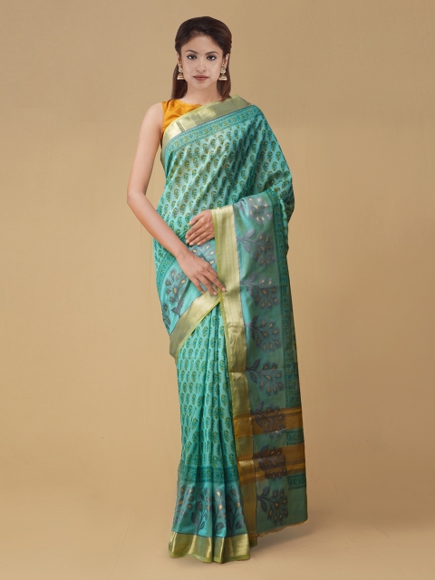 

Unnati Silks Green Printed Silk Cotton Handloom Saree