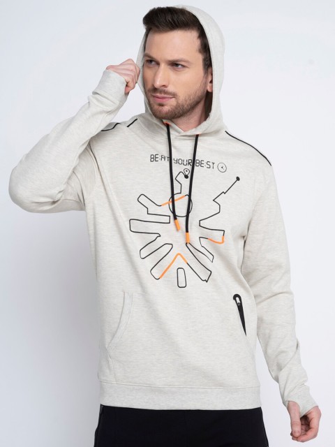

Cultsport Men Grey Printed Hooded Sweatshirt