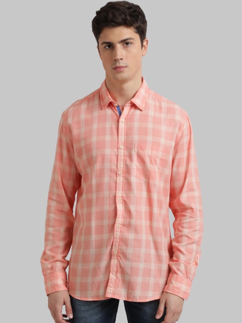 

Parx Men Orange & White Regular Fit Checked Casual Shirt