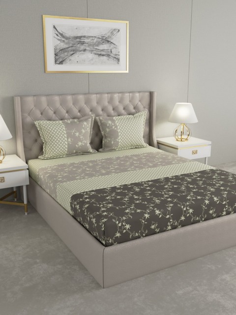 

Raymond Home Green & Grey Printed 104 TC 100% Cotton Double Bedsheet With Pillow Covers
