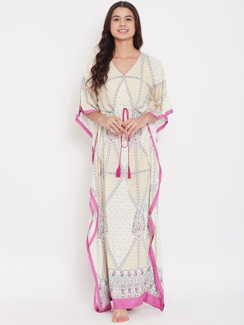 

The Kaftan Company Beige & Pink Floral Print Nightdress