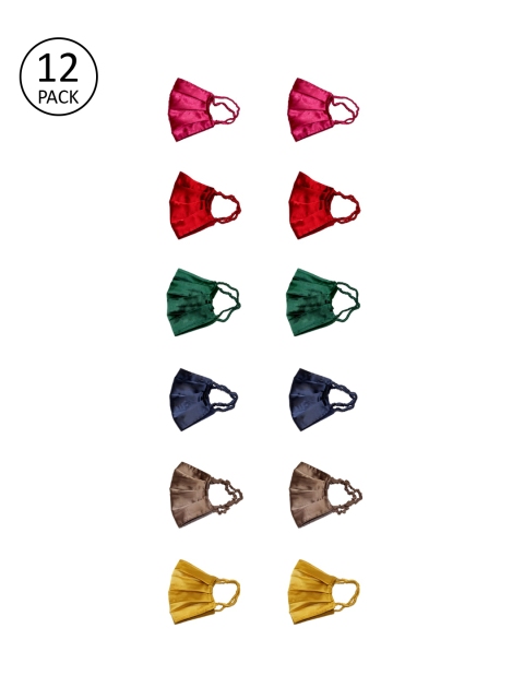 

Bellofox Women Pack of 12 Solid Satin 3-Ply Anti-Pollution Reusable Cloth Masks, Pink