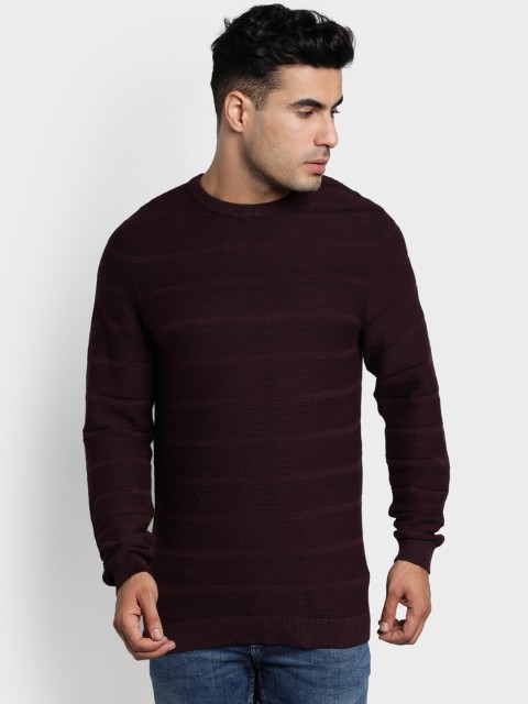 

Red Tape Men Burgundy Striped Pullover Sweater