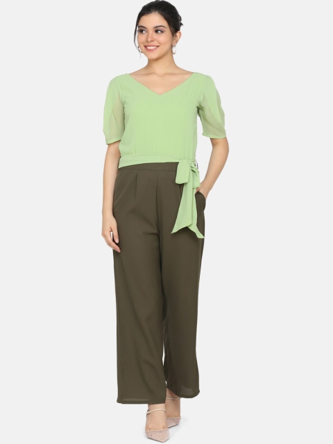 

Eavan Women Green & Olive Green Colourblocked Basic Jumpsuit