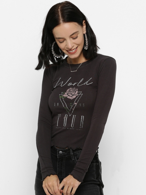 

FOREVER 21 Women Grey Printed Top