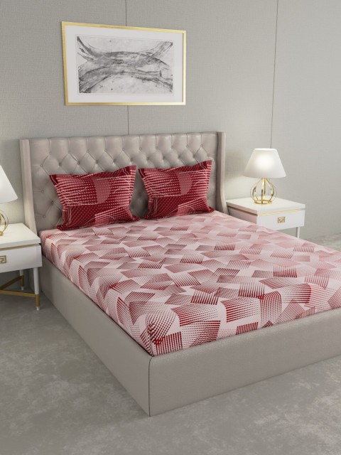 

Raymond Home Red & White Printed 144 TC Cotton 1 King Bedsheet with 2 Pillow Covers