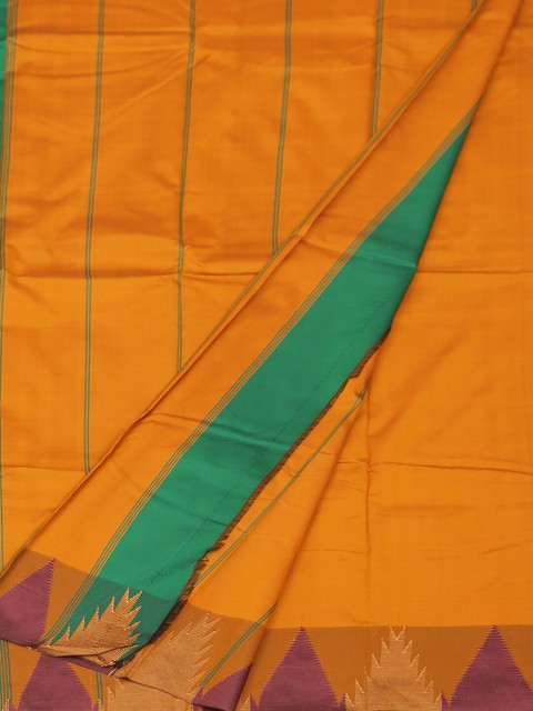 

Pothys Green & Mustard Yellow Art Silk Solid Saree