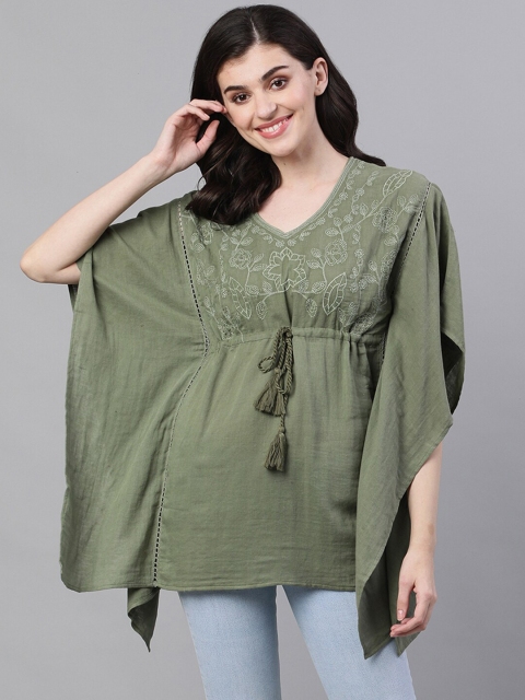 

Ishin Women Olive Green Embellished Kaftan Top