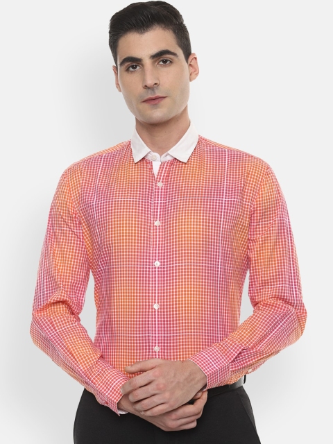 

Louis Philippe Men Orange & Pink Slim Fit Checked Formal Shirt