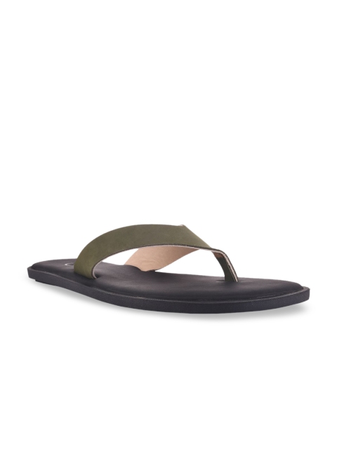 

SKO Men Olive Green & Black Solid Comfort Sandals