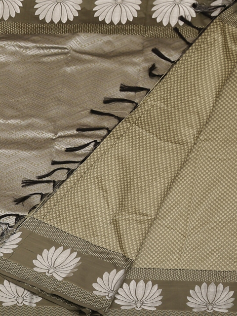 

Pothys Olive Green & Silver-Toned Art Silk Woven Design Saree