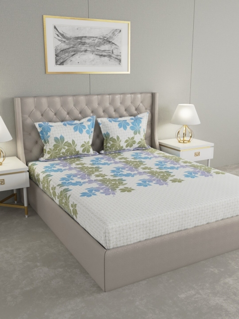 

Raymond Home White & Green Printed 200 TC Double King Bedsheet With 2 Pillow Covers