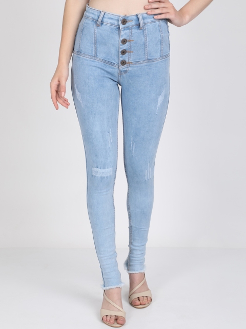 

BROADSTAR Women Blue Super Skinny Fit Mid-Rise Low Distress Jeans