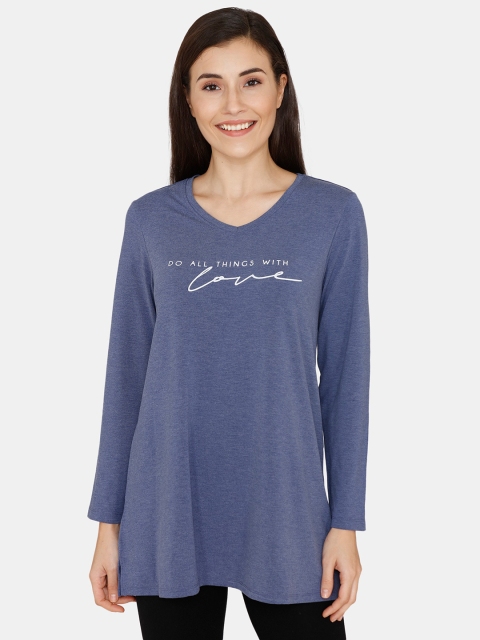

Zivame Women Blue Printed Longline Top