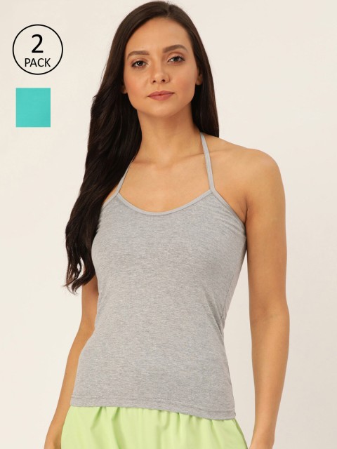 

Lady Lyka Women Pack of 2 Halter Neck Camisoles CAMI-07-TGRN-GRYM, Sea green