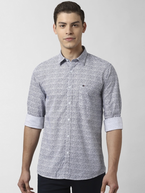 

Peter England Casuals Men White & Blue Slim Fit Printed Casual Shirt